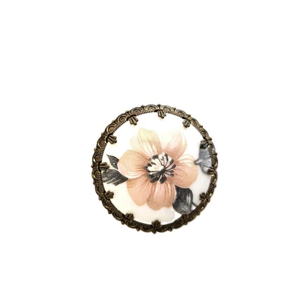Vintage Floral Brooch Pin with Pink Flower - Picture 1 of 3